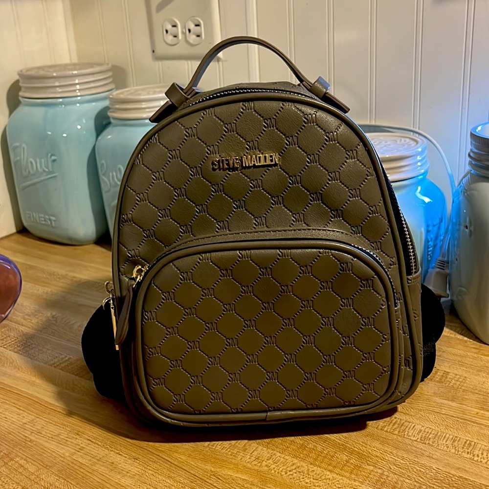 Steve Madden Army Green back pack purse gold mini logo
